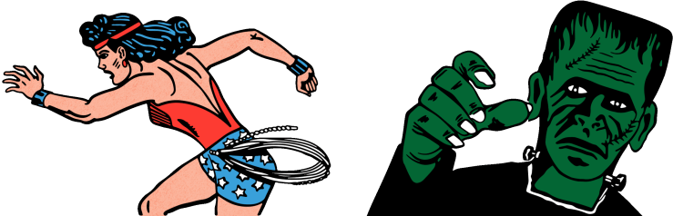 Comic Cartoon Heroes Side Panel Illustrations